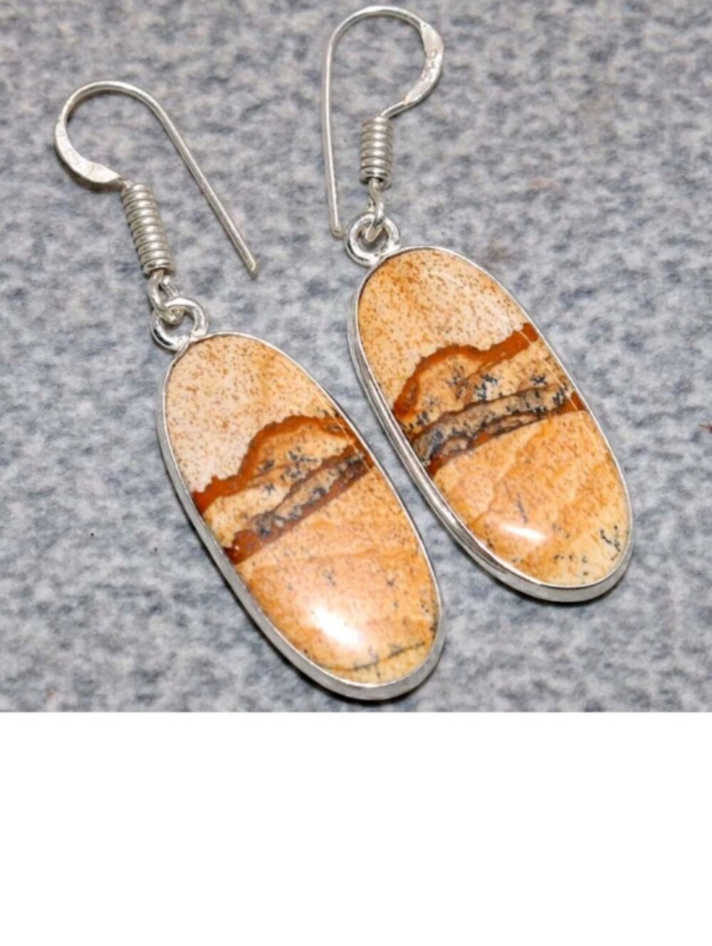 Picture Jasper Gemstone Jewelry 925 Sterling Silver Handmade Dangle Earrings